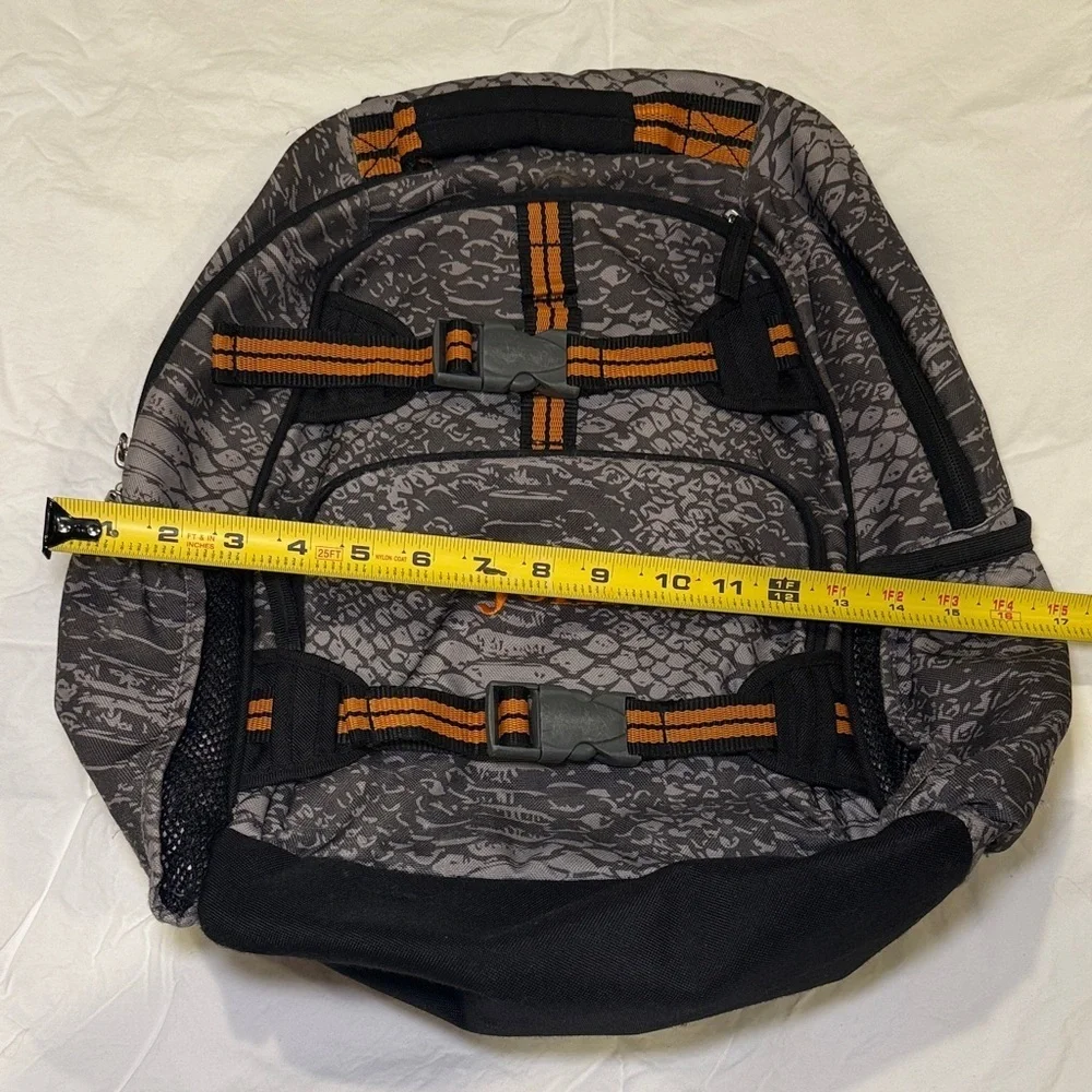 Pottery Barn Kids Grey & Orange SnakeSkin Pattern with John Embroidered Backpack